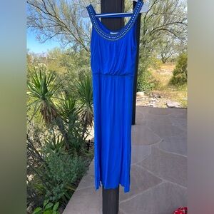 Blue maxi dress with beaded neckline